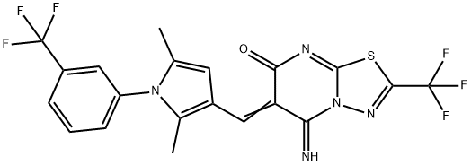 6-({2,5-dimethyl-1-[3-(trifluoromethyl)phenyl]-1H-pyrrol-3-yl}methylene)-5-imino-2-(trifluoromethyl)-5,6-dihydro-7H-[1,3,4]thiadiazolo[3,2-a]pyrimidin-7-one Structure