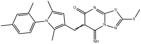 6-{[1-(2,4-dimethylphenyl)-2,5-dimethyl-1H-pyrrol-3-yl]methylene}-5-imino-2-(methylsulfanyl)-5,6-dihydro-7H-[1,3,4]thiadiazolo[3,2-a]pyrimidin-7-one 구조식 이미지
