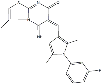 6-{[1-(3-fluorophenyl)-2,5-dimethyl-1H-pyrrol-3-yl]methylene}-5-imino-3-methyl-5,6-dihydro-7H-[1,3]thiazolo[3,2-a]pyrimidin-7-one 구조식 이미지