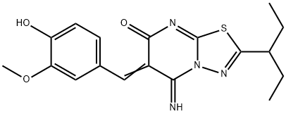 2-(1-ethylpropyl)-6-(4-hydroxy-3-methoxybenzylidene)-5-imino-5,6-dihydro-7H-[1,3,4]thiadiazolo[3,2-a]pyrimidin-7-one Structure