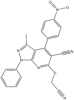 6-(cyanomethoxy)-4-{4-nitrophenyl}-3-methyl-1-phenyl-1H-pyrazolo[3,4-b]pyridine-5-carbonitrile Structure