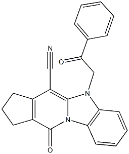 11-oxo-5-(2-oxo-2-phenylethyl)-2,3,5,11-tetrahydro-1H-cyclopenta[4,5]pyrido[1,2-a]benzimidazole-4-carbonitrile 구조식 이미지