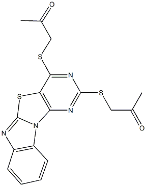 1-({2-[(2-oxopropyl)sulfanyl]pyrimido[4',5':4,5][1,3]thiazolo[3,2-a]benzimidazol-4-yl}sulfanyl)acetone 구조식 이미지