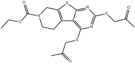 ethyl 2,4-bis[(2-oxopropyl)sulfanyl]-5,8-dihydropyrido[4',3':4,5]thieno[2,3-d]pyrimidine-7(6H)-carboxylate 구조식 이미지