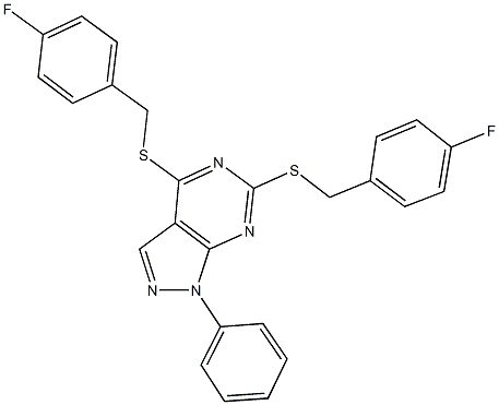 4,6-bis[(4-fluorobenzyl)sulfanyl]-1-phenyl-1H-pyrazolo[3,4-d]pyrimidine 구조식 이미지