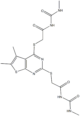 N-[({5,6-dimethyl-2-[(2-{[(methylamino)carbonyl]amino}-2-oxoethyl)sulfanyl]thieno[2,3-d]pyrimidin-4-yl}sulfanyl)acetyl]-N'-methylurea 구조식 이미지