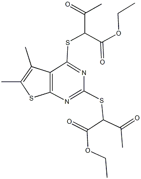 ethyl 2-[(2-{[1-(ethoxycarbonyl)-2-oxopropyl]sulfanyl}-5,6-dimethylthieno[2,3-d]pyrimidin-4-yl)sulfanyl]-3-oxobutanoate Structure