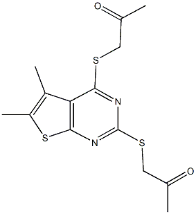 1-({5,6-dimethyl-2-[(2-oxopropyl)sulfanyl]thieno[2,3-d]pyrimidin-4-yl}sulfanyl)acetone Structure