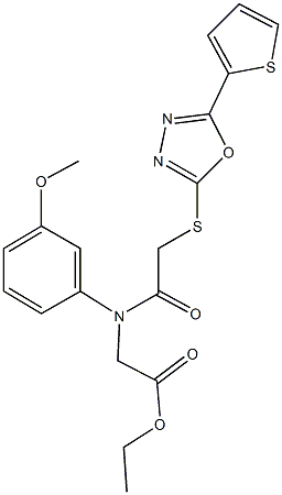 ethyl [3-methoxy({[5-(2-thienyl)-1,3,4-oxadiazol-2-yl]sulfanyl}acetyl)anilino]acetate 구조식 이미지