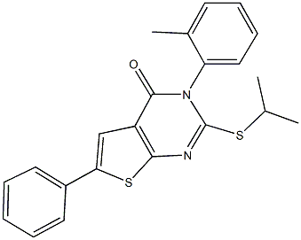 2-(isopropylsulfanyl)-3-(2-methylphenyl)-6-phenylthieno[2,3-d]pyrimidin-4(3H)-one 구조식 이미지