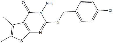 3-amino-2-[(4-chlorobenzyl)sulfanyl]-5,6-dimethylthieno[2,3-d]pyrimidin-4(3H)-one 구조식 이미지