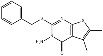 3-amino-2-(benzylsulfanyl)-5,6-dimethylthieno[2,3-d]pyrimidin-4(3H)-one Structure