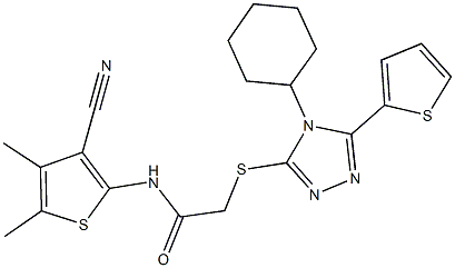 N-(3-cyano-4,5-dimethyl-2-thienyl)-2-{[4-cyclohexyl-5-(2-thienyl)-4H-1,2,4-triazol-3-yl]sulfanyl}acetamide 구조식 이미지