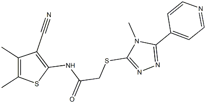 N-(3-cyano-4,5-dimethyl-2-thienyl)-2-{[4-methyl-5-(4-pyridinyl)-4H-1,2,4-triazol-3-yl]sulfanyl}acetamide 구조식 이미지