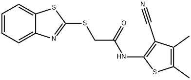 2-(1,3-benzothiazol-2-ylsulfanyl)-N-(3-cyano-4,5-dimethyl-2-thienyl)acetamide Structure