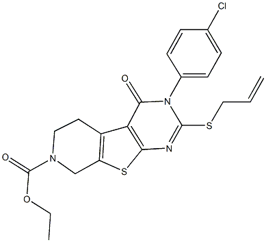 ethyl 2-(allylsulfanyl)-3-(4-chlorophenyl)-4-oxo-3,5,6,8-tetrahydropyrido[4',3':4,5]thieno[2,3-d]pyrimidine-7(4H)-carboxylate 구조식 이미지