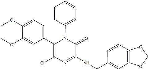 3-[(1,3-benzodioxol-5-ylmethyl)amino]-5-chloro-6-(3,4-dimethoxyphenyl)-1-phenyl-2(1H)-pyrazinone 구조식 이미지