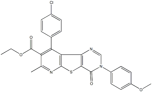 ethyl 9-(4-chlorophenyl)-3-(4-methoxyphenyl)-7-methyl-4-oxo-3,4-dihydropyrido[3',2':4,5]thieno[3,2-d]pyrimidine-8-carboxylate 구조식 이미지