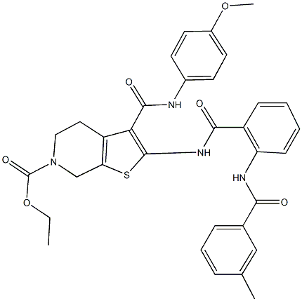 ethyl 3-[(4-methoxyanilino)carbonyl]-2-({2-[(3-methylbenzoyl)amino]benzoyl}amino)-4,7-dihydrothieno[2,3-c]pyridine-6(5H)-carboxylate Structure