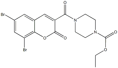 ethyl 4-[(6,8-dibromo-2-oxo-2H-chromen-3-yl)carbonyl]-1-piperazinecarboxylate 구조식 이미지