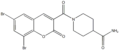 1-[(6,8-dibromo-2-oxo-2H-chromen-3-yl)carbonyl]-4-piperidinecarboxamide 구조식 이미지
