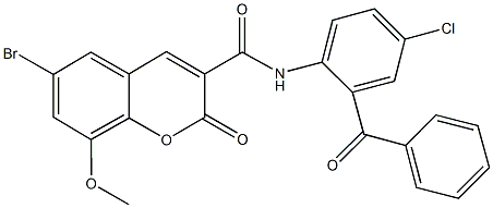 N-(2-benzoyl-4-chlorophenyl)-6-bromo-8-methoxy-2-oxo-2H-chromene-3-carboxamide 구조식 이미지