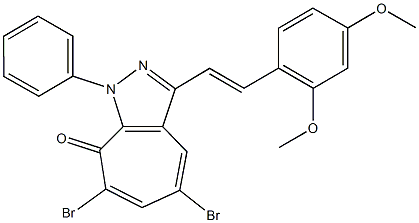 5,7-dibromo-3-[2-(2,4-dimethoxyphenyl)vinyl]-1-phenylcyclohepta[c]pyrazol-8(1H)-one 구조식 이미지