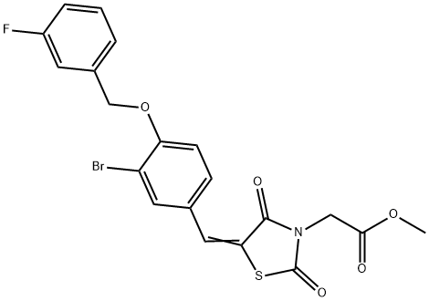 methyl (5-{3-bromo-4-[(3-fluorobenzyl)oxy]benzylidene}-2,4-dioxo-1,3-thiazolidin-3-yl)acetate Structure