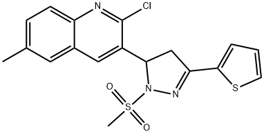 2-chloro-6-methyl-3-[1-(methylsulfonyl)-3-(2-thienyl)-4,5-dihydro-1H-pyrazol-5-yl]quinoline 구조식 이미지