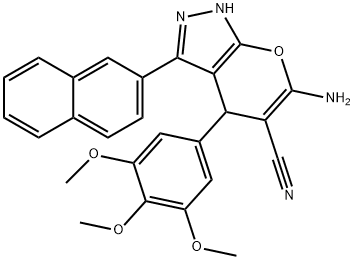 6-amino-3-(2-naphthyl)-4-(3,4,5-trimethoxyphenyl)-1,4-dihydropyrano[2,3-c]pyrazole-5-carbonitrile Structure