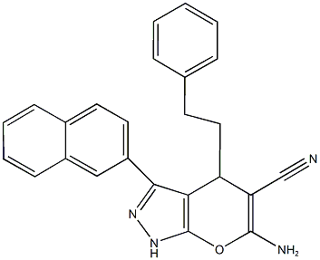 6-amino-3-(2-naphthyl)-4-(2-phenylethyl)-1,4-dihydropyrano[2,3-c]pyrazole-5-carbonitrile 구조식 이미지