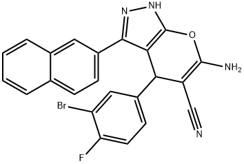 6-amino-4-(3-bromo-4-fluorophenyl)-3-(2-naphthyl)-1,4-dihydropyrano[2,3-c]pyrazole-5-carbonitrile Structure