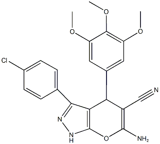 6-amino-3-(4-chlorophenyl)-4-(3,4,5-trimethoxyphenyl)-1,4-dihydropyrano[2,3-c]pyrazole-5-carbonitrile 구조식 이미지