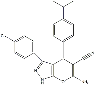 6-amino-3-(4-chlorophenyl)-4-(4-isopropylphenyl)-1,4-dihydropyrano[2,3-c]pyrazole-5-carbonitrile 구조식 이미지