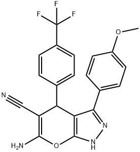 6-amino-3-(4-methoxyphenyl)-4-[4-(trifluoromethyl)phenyl]-1,4-dihydropyrano[2,3-c]pyrazole-5-carbonitrile Structure