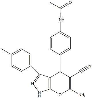 N-{4-[6-amino-5-cyano-3-(4-methylphenyl)-1,4-dihydropyrano[2,3-c]pyrazol-4-yl]phenyl}acetamide Structure