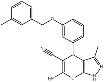 6-amino-3-methyl-4-{3-[(3-methylbenzyl)oxy]phenyl}-1,4-dihydropyrano[2,3-c]pyrazole-5-carbonitrile 구조식 이미지