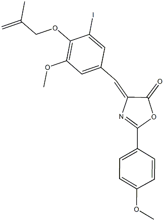 4-{3-iodo-5-methoxy-4-[(2-methyl-2-propenyl)oxy]benzylidene}-2-(4-methoxyphenyl)-1,3-oxazol-5(4H)-one 구조식 이미지