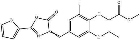 methyl {2-ethoxy-6-iodo-4-[(5-oxo-2-(2-thienyl)-1,3-oxazol-4(5H)-ylidene)methyl]phenoxy}acetate 구조식 이미지