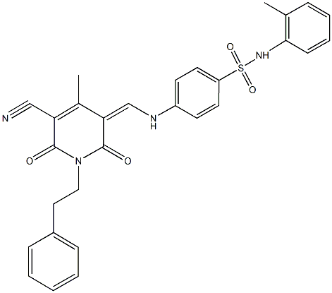 4-{[(5-cyano-4-methyl-2,6-dioxo-1-(2-phenylethyl)-1,6-dihydro-3(2H)-pyridinylidene)methyl]amino}-N-(2-methylphenyl)benzenesulfonamide Structure