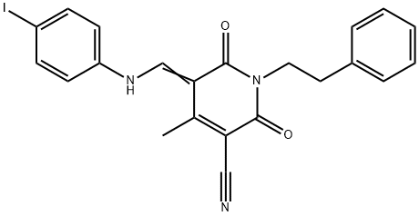 5-[(4-iodoanilino)methylene]-4-methyl-2,6-dioxo-1-(2-phenylethyl)-1,2,5,6-tetrahydro-3-pyridinecarbonitrile Structure