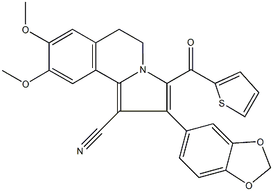 2-(1,3-benzodioxol-5-yl)-8,9-dimethoxy-3-(thien-2-ylcarbonyl)-5,6-dihydropyrrolo[2,1-a]isoquinoline-1-carbonitrile Structure