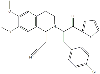 2-(4-chlorophenyl)-8,9-dimethoxy-3-(thien-2-ylcarbonyl)-5,6-dihydropyrrolo[2,1-a]isoquinoline-1-carbonitrile Structure