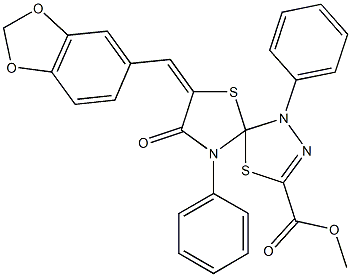 methyl 7-(1,3-benzodioxol-5-ylmethylene)-8-oxo-1,9-diphenyl-4,6-dithia-1,2,9-triazaspiro[4.4]non-2-ene-3-carboxylate 구조식 이미지