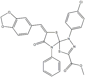 methyl 7-(1,3-benzodioxol-5-ylmethylene)-1-(4-chlorophenyl)-8-oxo-9-phenyl-4,6-dithia-1,2,9-triazaspiro[4.4]non-2-ene-3-carboxylate Structure