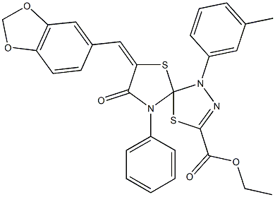 ethyl 7-(1,3-benzodioxol-5-ylmethylene)-1-(3-methylphenyl)-8-oxo-9-phenyl-4,6-dithia-1,2,9-triazaspiro[4.4]non-2-ene-3-carboxylate Structure