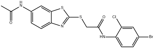 2-{[6-(acetylamino)-1,3-benzothiazol-2-yl]sulfanyl}-N-(4-bromo-2-chlorophenyl)acetamide 구조식 이미지