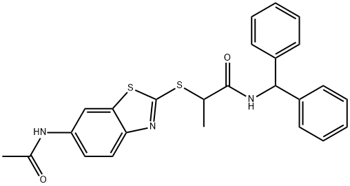 2-{[6-(acetylamino)-1,3-benzothiazol-2-yl]sulfanyl}-N-benzhydrylpropanamide 구조식 이미지