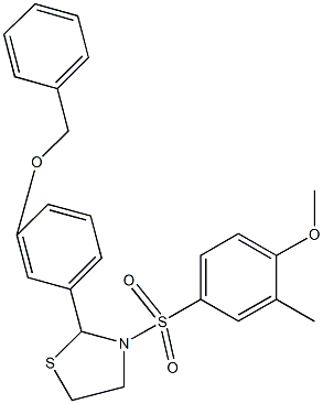 2-[3-(benzyloxy)phenyl]-3-[(4-methoxy-3-methylphenyl)sulfonyl]-1,3-thiazolidine 구조식 이미지