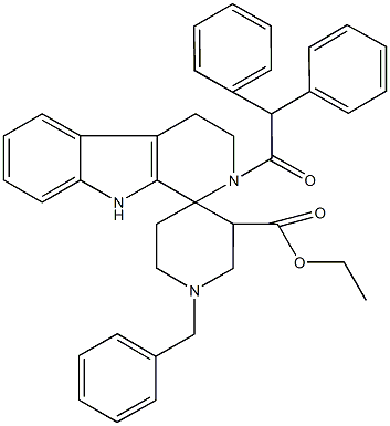 ethyl 1'-benzyl-2-(diphenylacetyl)-2,3,4,9-tetrahydrospiro(1H-beta-carboline-1,4'-piperidine)-3'-carboxylate 구조식 이미지